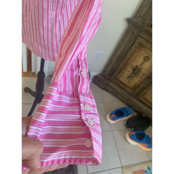Lilly Pulitzer Pink White Cotton Striped Button Long Sleeve - Picture 6 of 10